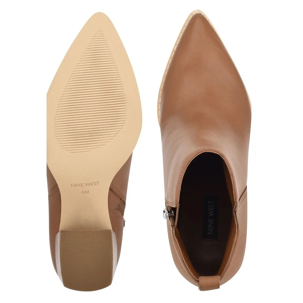 Nine West sz 7.5 Coffee Brown Zip Up Pointed Toe Chunky Heel Boot Chic Fall Edgy - Picture 6 of 15